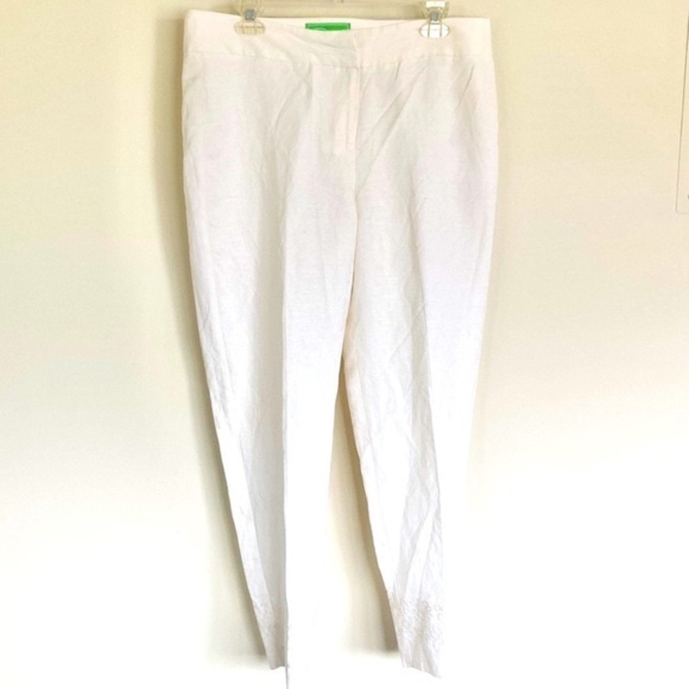 NWT Pappagallo Floral Embroidered Linen Blend Pants Trousers Slacks Sz 10